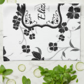 白黒フローラ キッチンタオル (折り畳み)