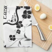 白黒フローラ キッチンタオル (四つ折り)