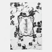 白黒フローラ キッチンタオル (縦)