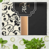 白黒フローラ キッチンタオル (折り畳み)