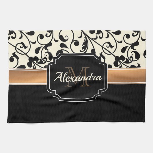 白黒フローラ キッチンタオル (横)