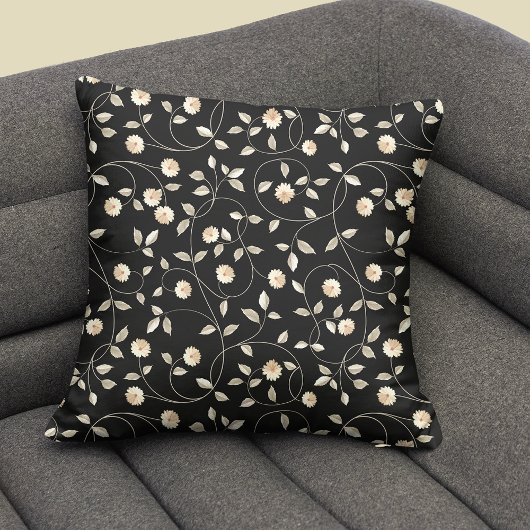 白黒フローラ クッション