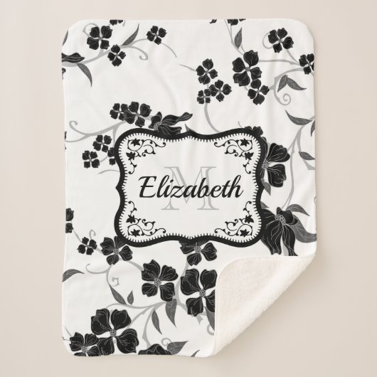 白黒フローラ シェルパブランケット (正面)