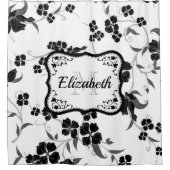 白黒フローラ シャワーカーテン (正面)