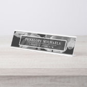 白黒フローラ デスクネームプレート (正面)