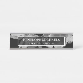 白黒フローラ デスクネームプレート