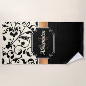 白黒フローラ ビーチタオル (正面)