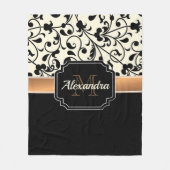 白黒フローラ フリースブランケット (正面)