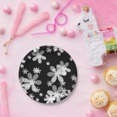 白黒フローラ ペーパープレート (パーティー)