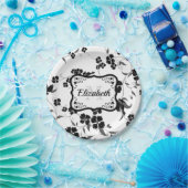 白黒フローラ ペーパープレート (パーティー)