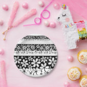 白黒フローラ ペーパープレート (パーティー)