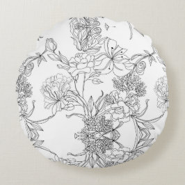 白黒フローラ ラウンドクッション