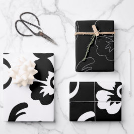 白黒フローラ ラッピングペーパーシート