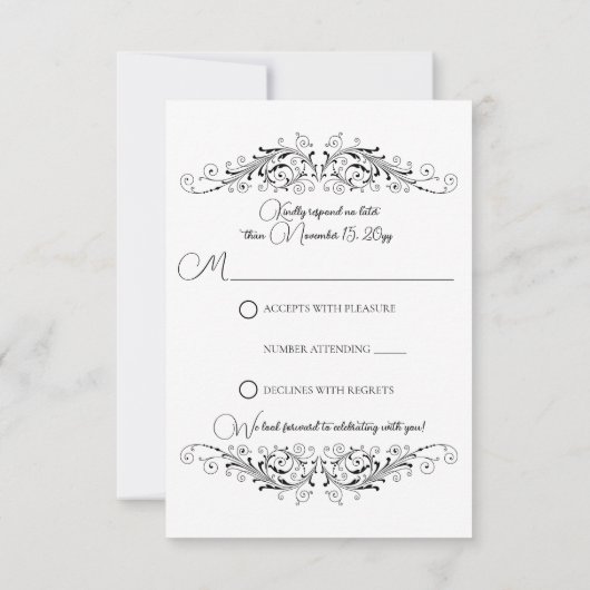 白黒フローリッシュエレガンスRSVP 出欠カード (裏面)