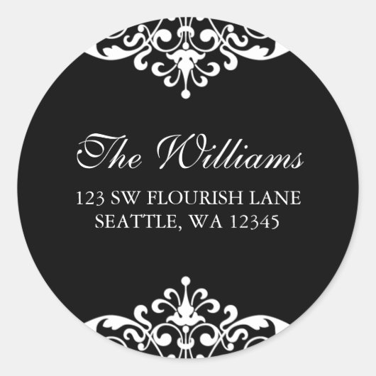 白黒フローリッシュスクロール住所 シール (正面)