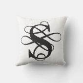 白黒フローリッシュ渦巻形のイニシャルモノグラム クッション (裏面)