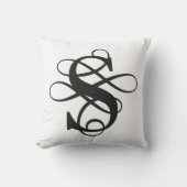 白黒フローリッシュ渦巻形のイニシャルモノグラム クッション (正面)