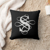 白黒フローリッシュ渦巻形のイニシャルモノグラム クッション (ブランケット)