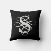 白黒フローリッシュ渦巻形のイニシャルモノグラム クッション (裏面)