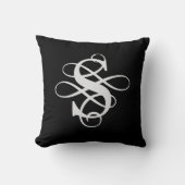 白黒フローリッシュ渦巻形のイニシャルモノグラム クッション (正面)