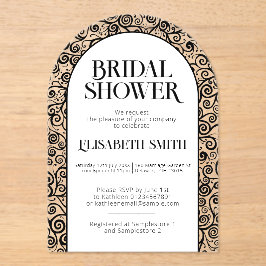 白黒フローリッシュ特有のブライダルシャワー アクリル招待状
