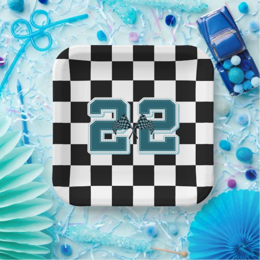 白黒フ市松模様にラグ紙プレート ペーパープレート (パーティー)