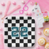 白黒フ市松模様にラグ紙プレート ペーパープレート (パーティー)