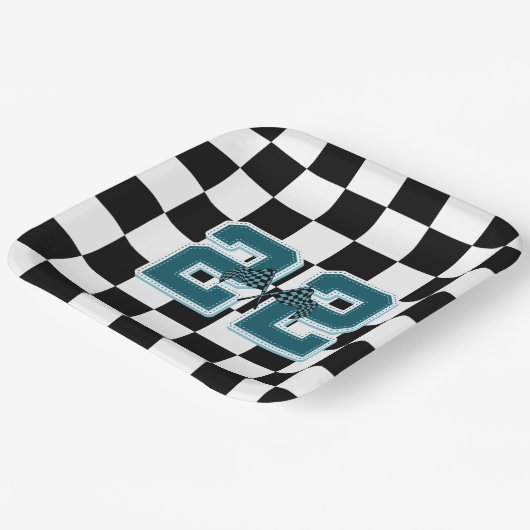 白黒フ市松模様にラグ紙プレート ペーパープレート (傾斜あり)