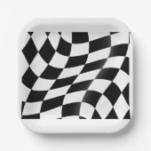 白黒フ市松模様にラグ ペーパープレート (正面)