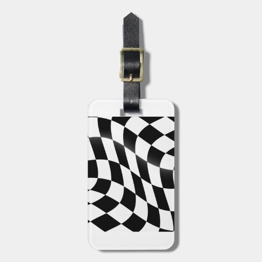 白黒フ市松模様にラグ ラゲッジタグ (正面縦)
