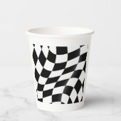 白黒フ市松模様にラグ 紙コップ (正面)