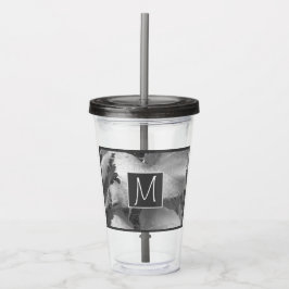 白黒ブドウの写真葉イニシャルグレー アクリルタンブラー