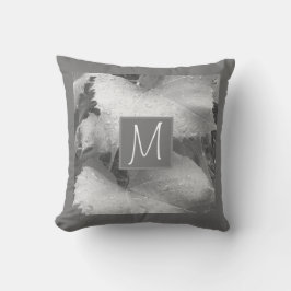 白黒ブドウの写真葉イニシャルグレー クッション