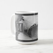 白黒ブドウの写真葉イニシャルグレー コーヒーマグカップ (正面左)