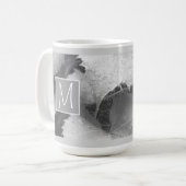 白黒ブドウの写真葉イニシャルグレー コーヒーマグカップ (正面左)