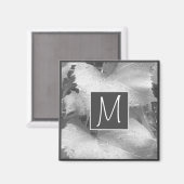 白黒ブドウの写真葉イニシャルグレー マグネット (正面/裏面)