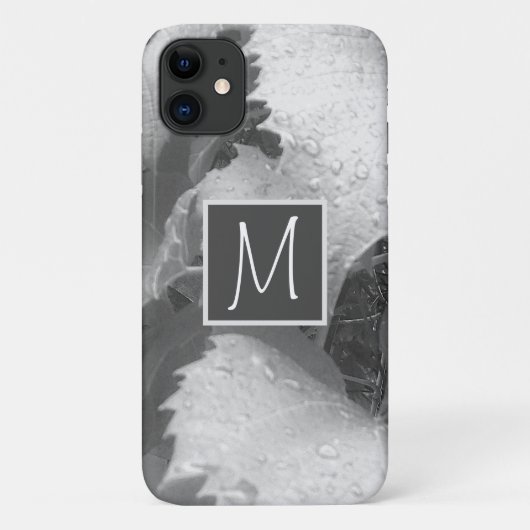 白黒ブドウの写真葉イニシャルグレー Case-Mate iPhoneケース (裏面)