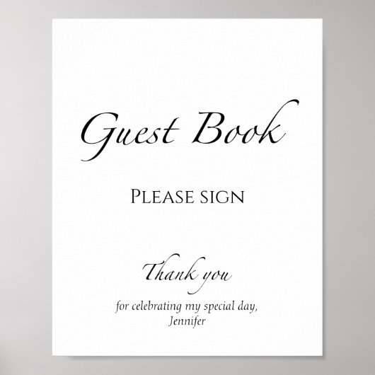 白黒ブライダルシャワーゲストブックサイン ポスター (正面)