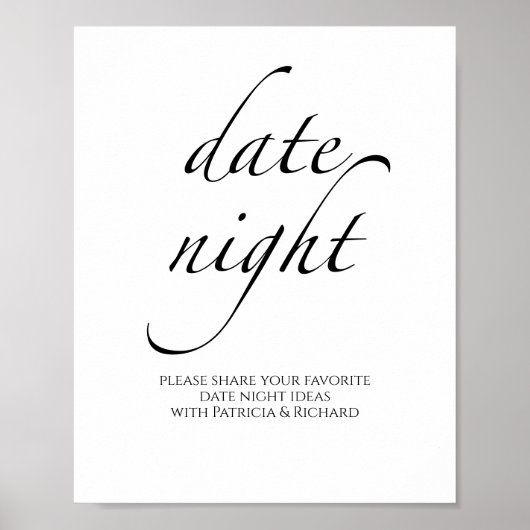 白黒ブライダルシャワーデイトナイトジャールサイン ポスター (正面)