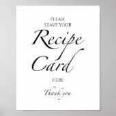 白黒ブライダルシャワーレシピカードサイン ポスター (正面)