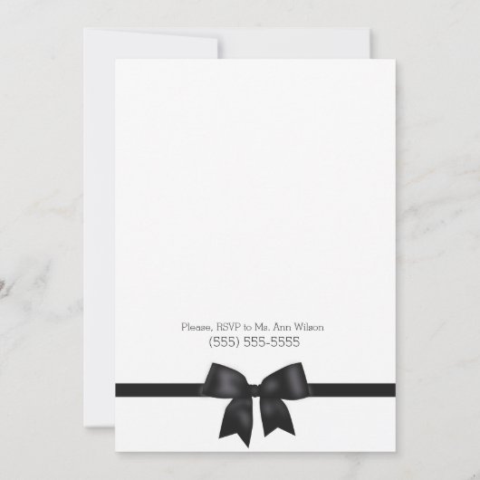 白黒ブライダルシャワー招待状弓 招待状 (裏面)