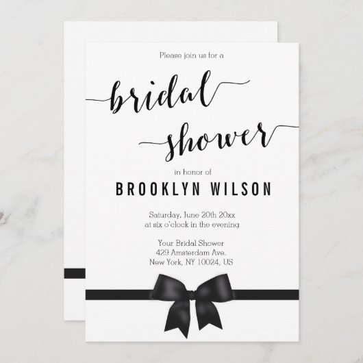 白黒ブライダルシャワー招待状弓 招待状 (正面/裏面)
