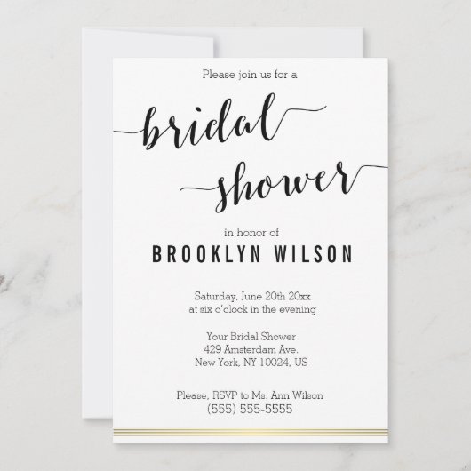 白黒ブライダルシャワー招待状金ゴールド線 招待状 (正面)