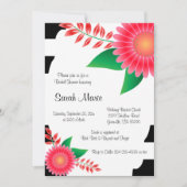 白黒ブライダルシャワー |ピンクの花 招待状 (正面)