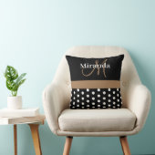 白黒ブラウンモノグラムスクリプト水玉模様 クッション (椅子)