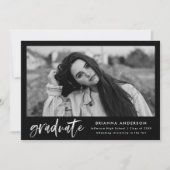 白黒ブラシスクリプト写真卒業 案内状 (正面)