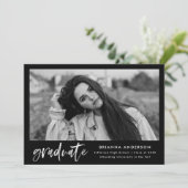 白黒ブラシスクリプト写真卒業 案内状 (スタンド正面)