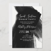 白黒ブラシストロークタイポグラフィスウィート16 招待状 (正面)