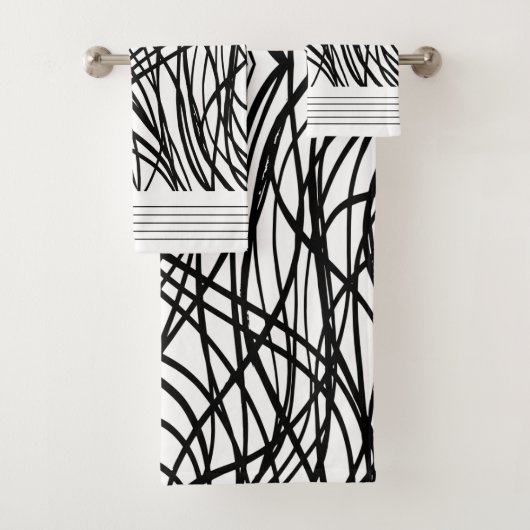 白黒ブラシ付きグランジ バスタオルセット (インサイチュ)