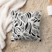 白黒ブラシ付きフローラ装飾用クッション クッション (ブランケット)